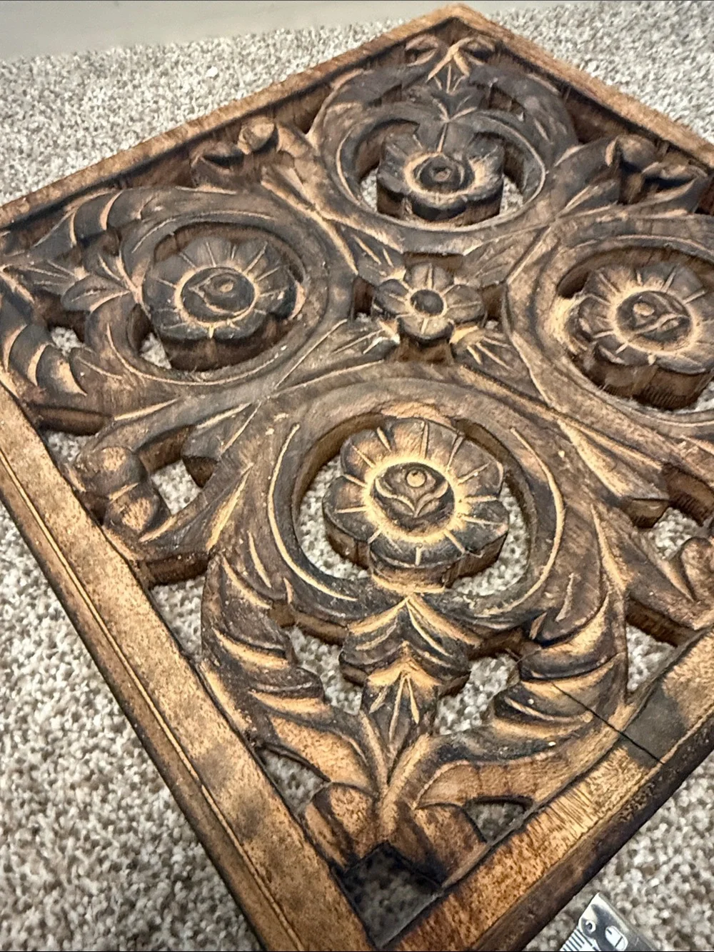 Carved Brown Floral Wood Wall Panel - Decorative Home Wall Decor